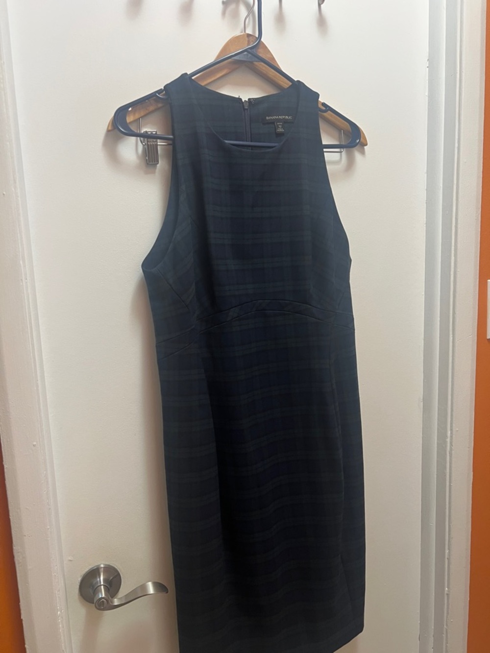 Banana Republic Navy and Black Plaid Midi Sheath Dress